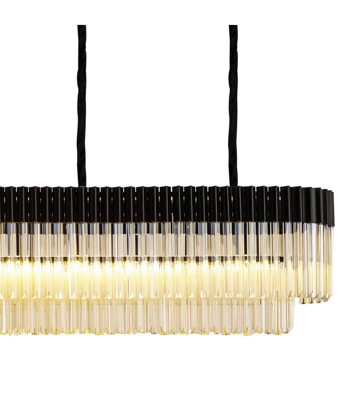 Poland 300 x 40cm Linear Pendant Bell Cup 16 Light E14 Matt Black/Cognac Sculpted Glass Item Weight: 73kg-8