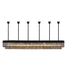 Poland 300 x 40cm Linear Pendant Bell Cup 16 Light E14 Matt Black/Smoked Sculpted Glass Item Weight: 73kg-1