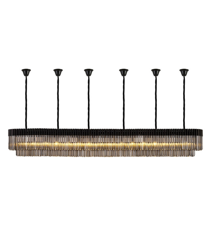 Poland 300 x 40cm Linear Pendant Bell Cup 16 Light E14 Matt Black/Smoked Sculpted Glass Item Weight: 73kg-1