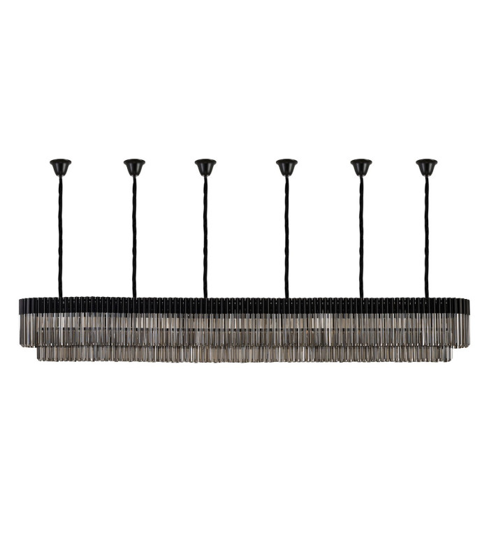 Poland 300 x 40cm Linear Pendant Bell Cup 16 Light E14 Matt Black/Smoked Sculpted Glass Item Weight: 73kg-3