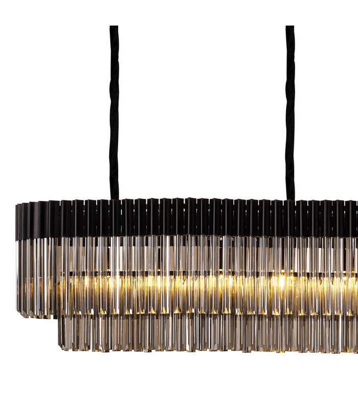 Poland 300 x 40cm Linear Pendant Bell Cup 16 Light E14 Matt Black/Smoked Sculpted Glass Item Weight: 73kg-4