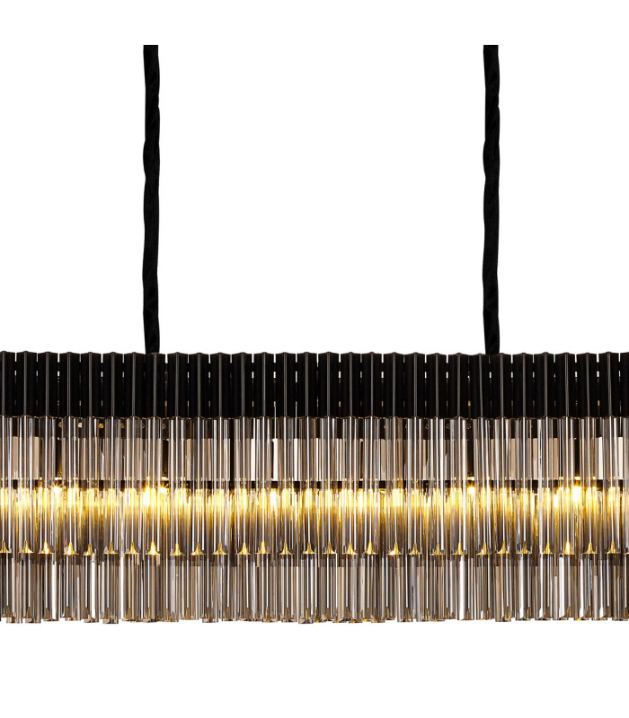 Poland 300 x 40cm Linear Pendant Bell Cup 16 Light E14 Matt Black/Smoked Sculpted Glass Item Weight: 73kg-6