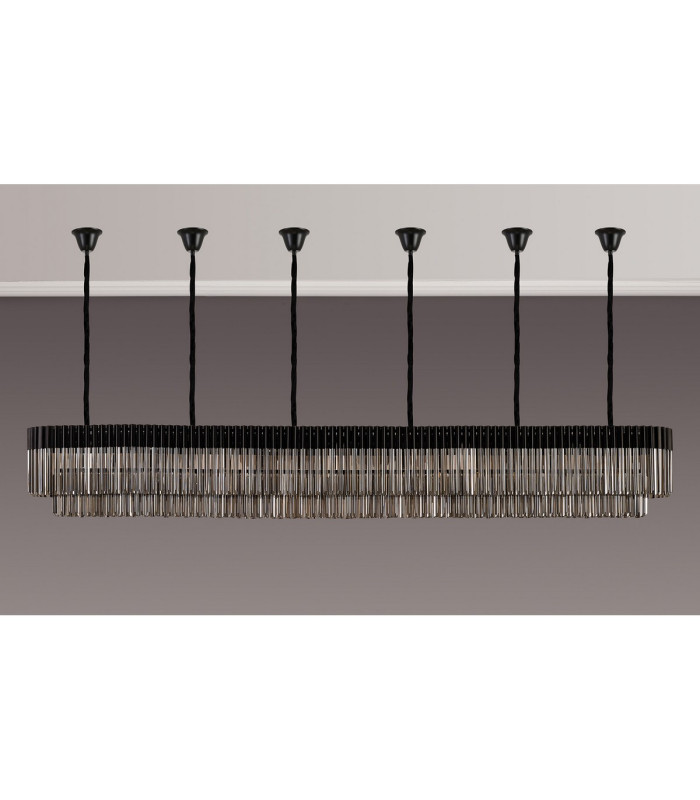 Poland 300 x 40cm Linear Pendant Bell Cup 16 Light E14 Matt Black/Smoked Sculpted Glass Item Weight: 73kg-8