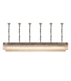 Poland 300 x 40cm Linear Pendant Bell Cup 16 Light E14 Polished Nickel/Clear Sculpted Glass Item Weight: 73kg-1