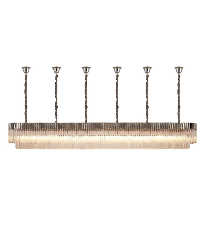 Poland 300 x 40cm Linear Pendant Bell Cup 16 Light E14 Polished Nickel/Clear Sculpted Glass Item Weight: 73kg-1