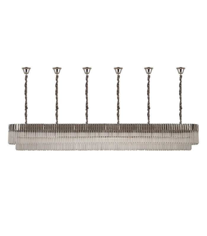 Poland 300 x 40cm Linear Pendant Bell Cup 16 Light E14 Polished Nickel/Clear Sculpted Glass Item Weight: 73kg-4