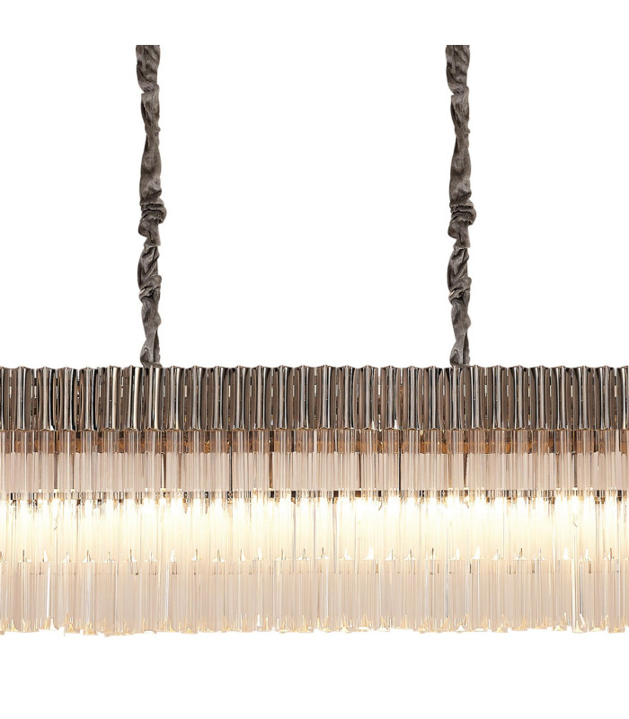 Poland 300 x 40cm Linear Pendant Bell Cup 16 Light E14 Polished Nickel/Clear Sculpted Glass Item Weight: 73kg-7