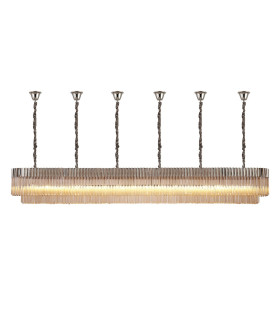 Poland 300 x 40cm Linear Pendant Bell Cup 16 Light E14 Polished Nickel/Cognac Sculpted Glass Item Weight: 73kg-1