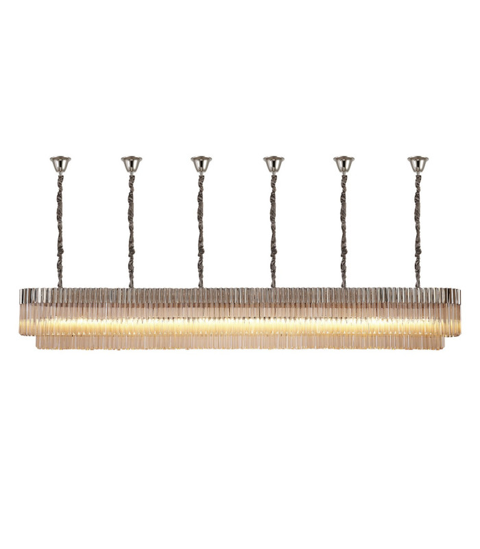 Poland 300 x 40cm Linear Pendant Bell Cup 16 Light E14 Polished Nickel/Cognac Sculpted Glass Item Weight: 73kg-1