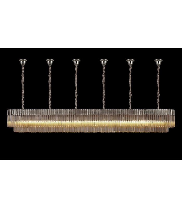 Poland 300 x 40cm Linear Pendant Bell Cup 16 Light E14 Polished Nickel/Cognac Sculpted Glass Item Weight: 73kg-3