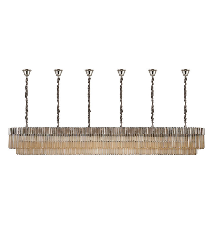 Poland 300 x 40cm Linear Pendant Bell Cup 16 Light E14 Polished Nickel/Cognac Sculpted Glass Item Weight: 73kg-4
