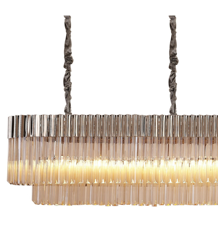 Poland 300 x 40cm Linear Pendant Bell Cup 16 Light E14 Polished Nickel/Cognac Sculpted Glass Item Weight: 73kg-5