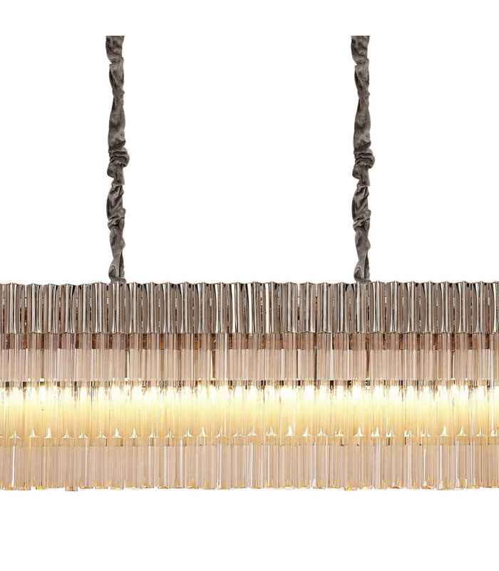 Poland 300 x 40cm Linear Pendant Bell Cup 16 Light E14 Polished Nickel/Cognac Sculpted Glass Item Weight: 73kg-7