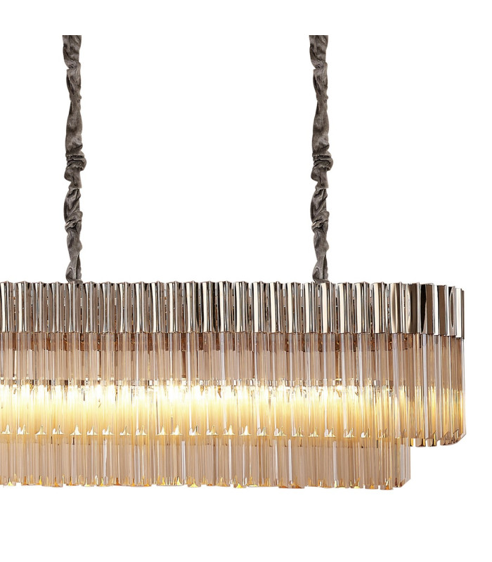 Poland 300 x 40cm Linear Pendant Bell Cup 16 Light E14 Polished Nickel/Cognac Sculpted Glass Item Weight: 73kg-8