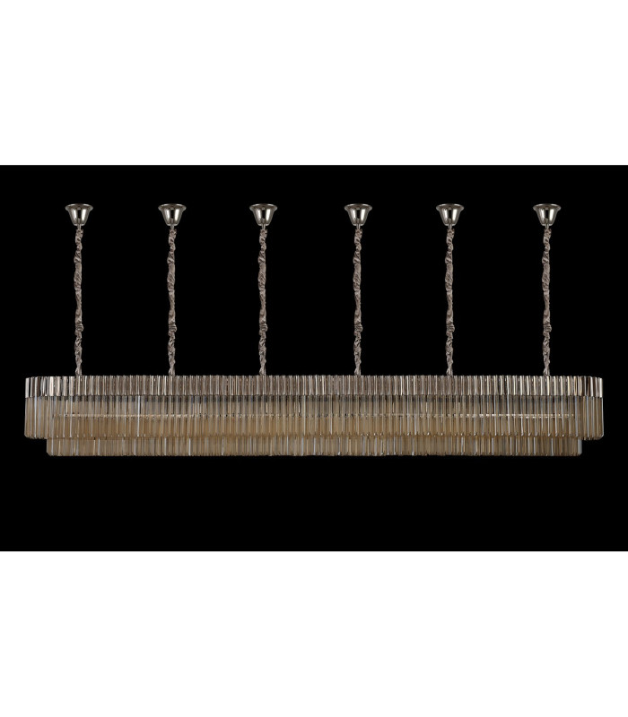 Poland 300 x 40cm Linear Pendant Bell Cup 16 Light E14 Polished Nickel/Cognac Sculpted Glass Item Weight: 73kg-9