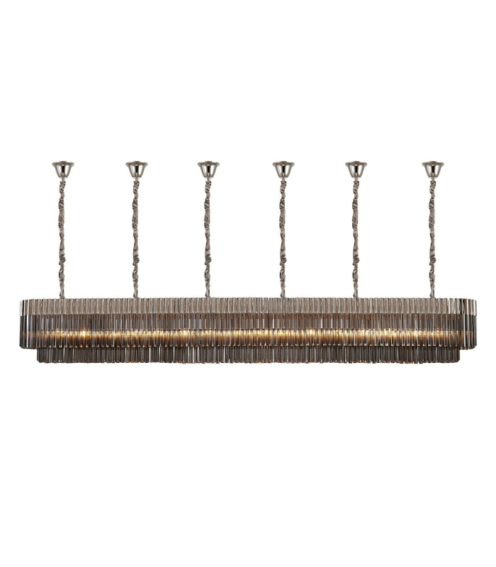 Poland 300 x 40cm Linear Pendant Bell Cup 16 Light E14 Polished Nickel/Smoked Sculpted Glass Item Weight: 73kg-1