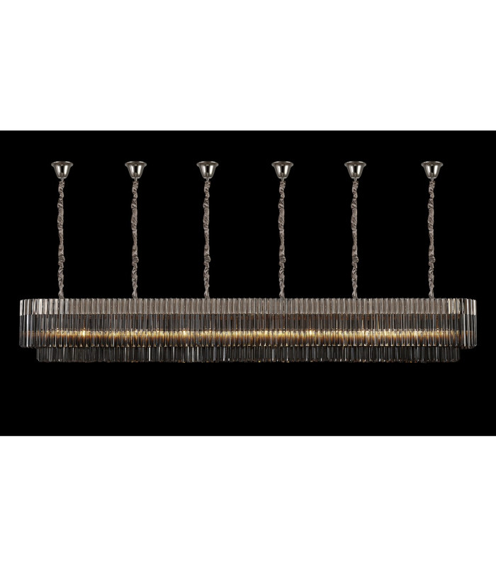 Poland 300 x 40cm Linear Pendant Bell Cup 16 Light E14 Polished Nickel/Smoked Sculpted Glass Item Weight: 73kg-3