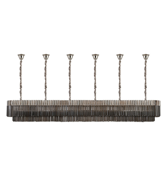 Poland 300 x 40cm Linear Pendant Bell Cup 16 Light E14 Polished Nickel/Smoked Sculpted Glass Item Weight: 73kg-4