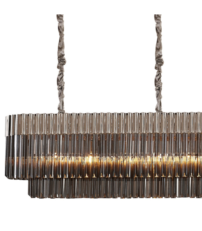 Poland 300 x 40cm Linear Pendant Bell Cup 16 Light E14 Polished Nickel/Smoked Sculpted Glass Item Weight: 73kg-5
