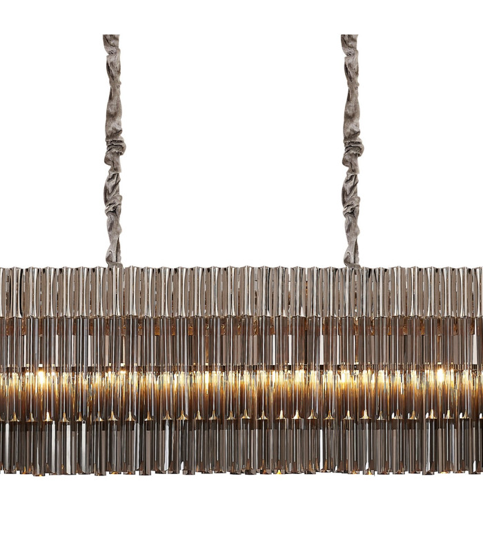 Poland 300 x 40cm Linear Pendant Bell Cup 16 Light E14 Polished Nickel/Smoked Sculpted Glass Item Weight: 73kg-7