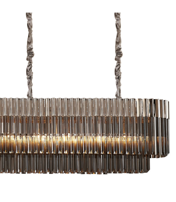 Poland 300 x 40cm Linear Pendant Bell Cup 16 Light E14 Polished Nickel/Smoked Sculpted Glass Item Weight: 73kg-8