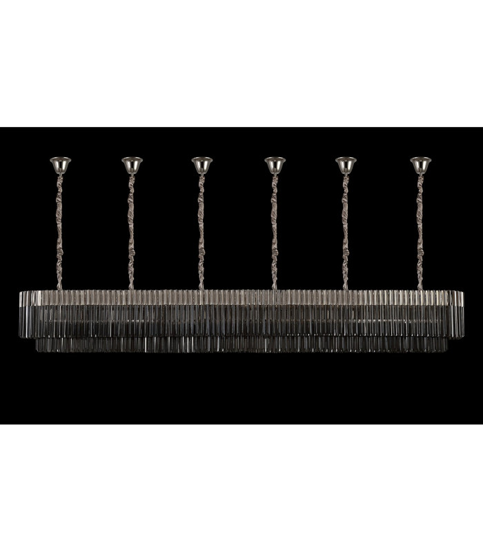 Poland 300 x 40cm Linear Pendant Bell Cup 16 Light E14 Polished Nickel/Smoked Sculpted Glass Item Weight: 73kg-9