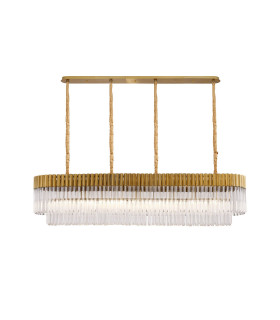 Poland 180 x 40cm Linear Pendant 9 Light E14 Brass/Clear Sculpted Glass Item Weight: 47kg-1