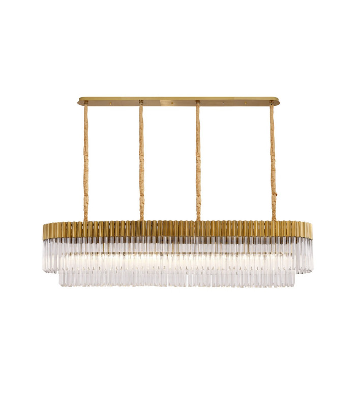 Poland 180 x 40cm Linear Pendant 9 Light E14 Brass/Clear Sculpted Glass Item Weight: 47kg-1