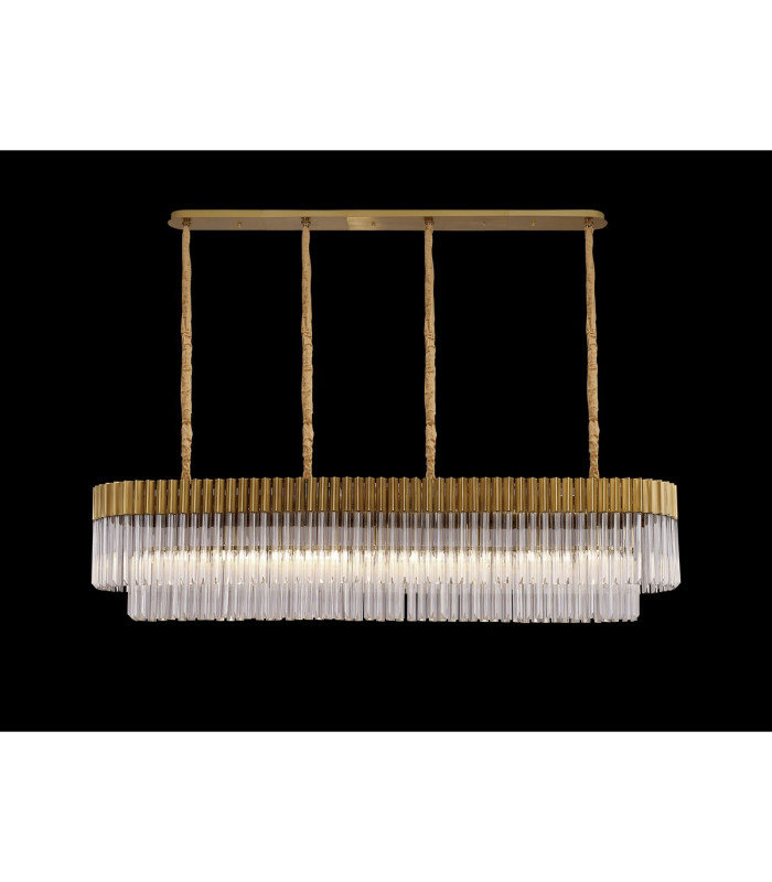 Poland 180 x 40cm Linear Pendant 9 Light E14 Brass/Clear Sculpted Glass Item Weight: 47kg-3