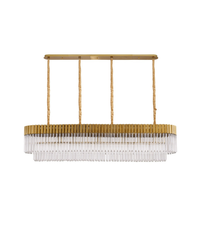 Poland 180 x 40cm Linear Pendant 9 Light E14 Brass/Clear Sculpted Glass Item Weight: 47kg-4
