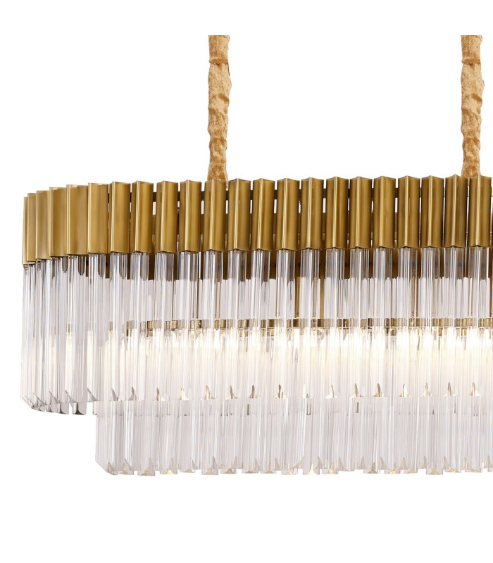 Poland 180 x 40cm Linear Pendant 9 Light E14 Brass/Clear Sculpted Glass Item Weight: 47kg-5