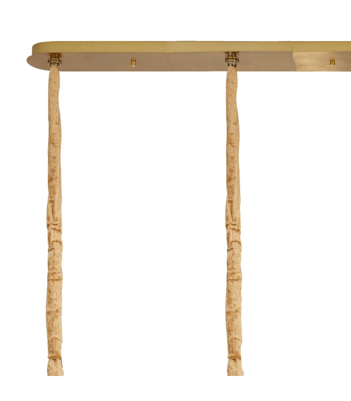 Poland 180 x 40cm Linear Pendant 9 Light E14 Brass/Clear Sculpted Glass Item Weight: 47kg-6