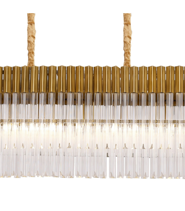 Poland 180 x 40cm Linear Pendant 9 Light E14 Brass/Clear Sculpted Glass Item Weight: 47kg-7