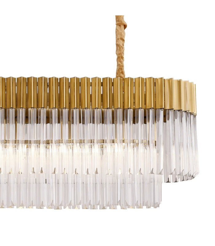 Poland 180 x 40cm Linear Pendant 9 Light E14 Brass/Clear Sculpted Glass Item Weight: 47kg-8