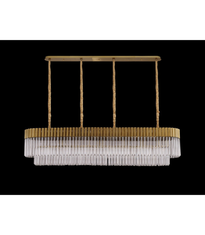 Poland 180 x 40cm Linear Pendant 9 Light E14 Brass/Clear Sculpted Glass Item Weight: 47kg-9