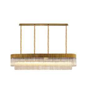 Poland 180 x 40cm Linear Pendant 9 Light E14 Brass/Cognac Sculpted Glass Item Weight: 47kg-1