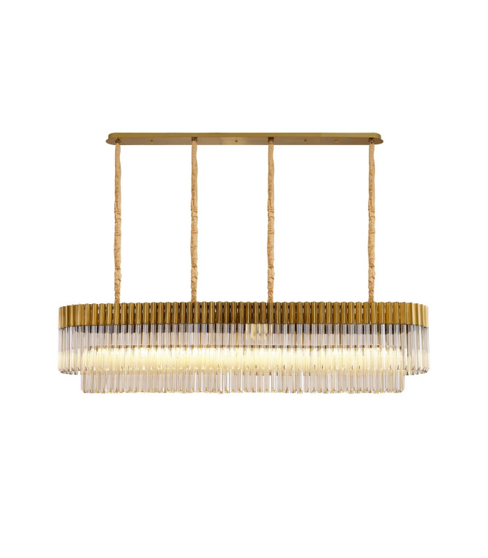 Poland 180 x 40cm Linear Pendant 9 Light E14 Brass/Cognac Sculpted Glass Item Weight: 47kg-1