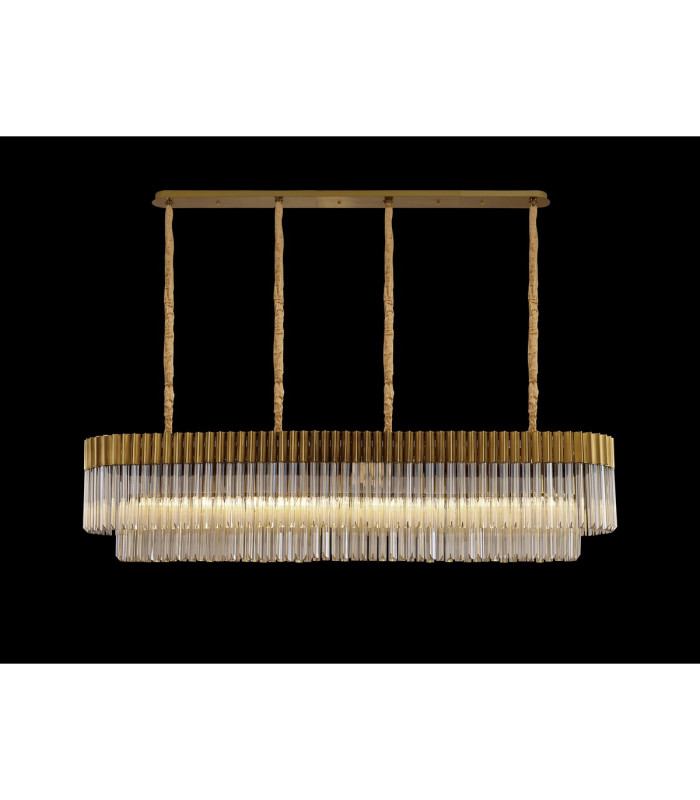 Poland 180 x 40cm Linear Pendant 9 Light E14 Brass/Cognac Sculpted Glass Item Weight: 47kg-3
