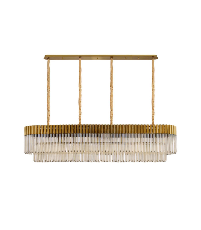 Poland 180 x 40cm Linear Pendant 9 Light E14 Brass/Cognac Sculpted Glass Item Weight: 47kg-4