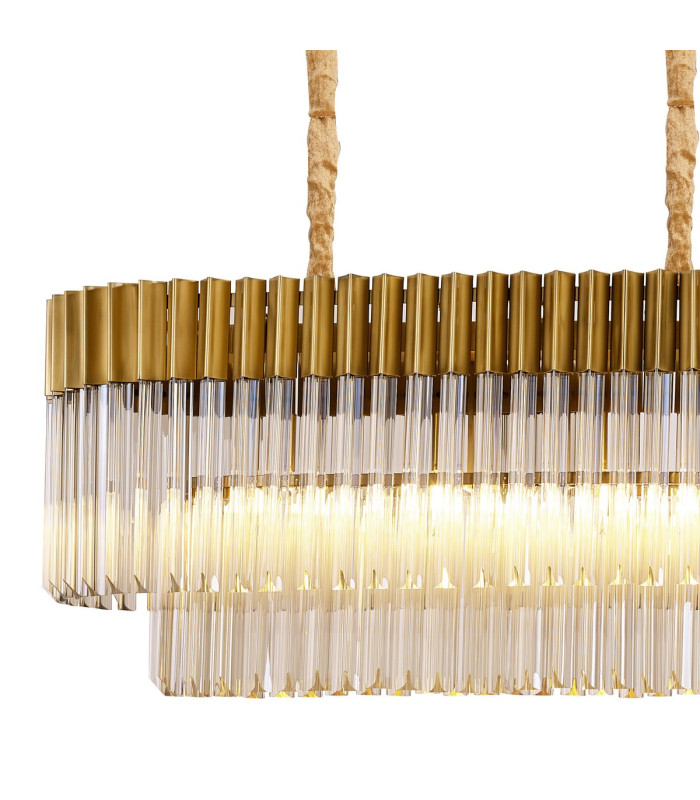 Poland 180 x 40cm Linear Pendant 9 Light E14 Brass/Cognac Sculpted Glass Item Weight: 47kg-5