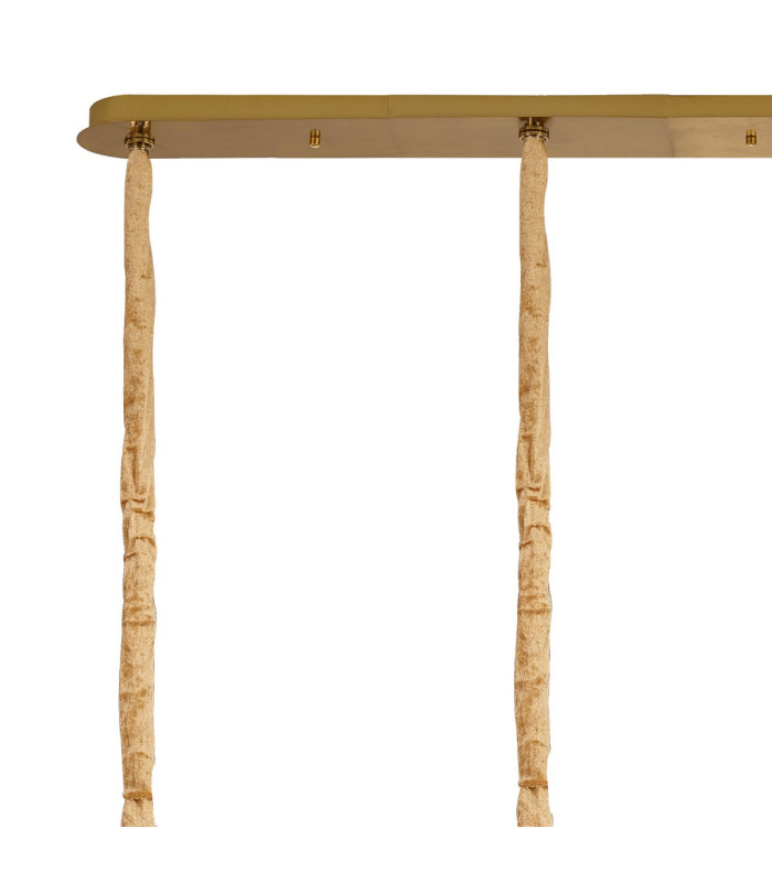 Poland 180 x 40cm Linear Pendant 9 Light E14 Brass/Cognac Sculpted Glass Item Weight: 47kg-6