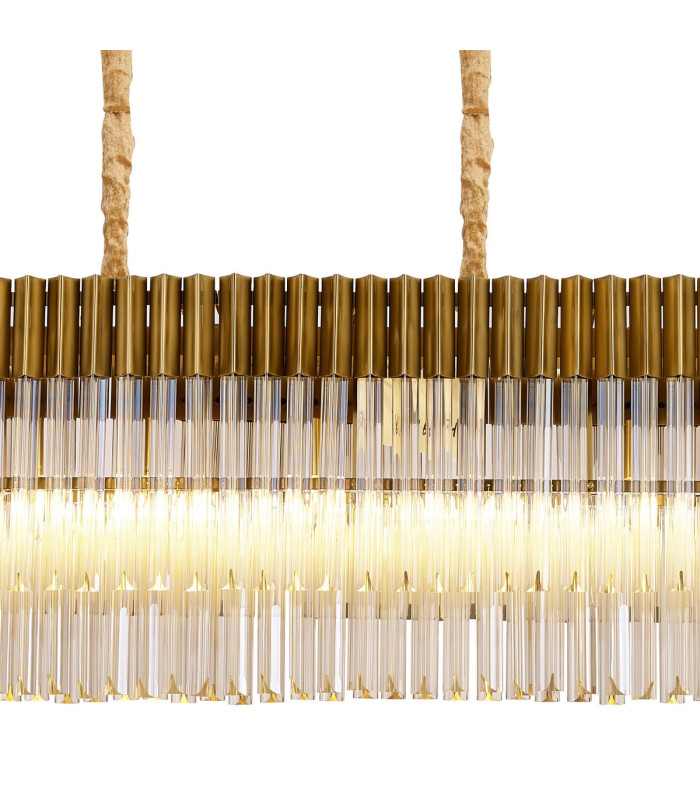 Poland 180 x 40cm Linear Pendant 9 Light E14 Brass/Cognac Sculpted Glass Item Weight: 47kg-7