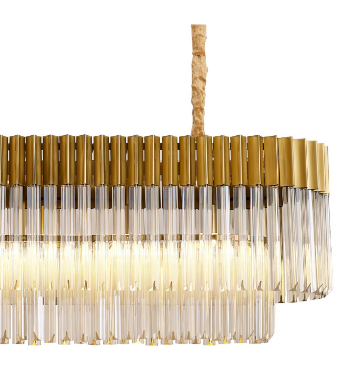 Poland 180 x 40cm Linear Pendant 9 Light E14 Brass/Cognac Sculpted Glass Item Weight: 47kg-8