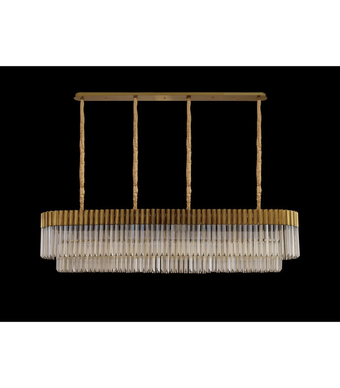 Poland 180 x 40cm Linear Pendant 9 Light E14 Brass/Cognac Sculpted Glass Item Weight: 47kg-9