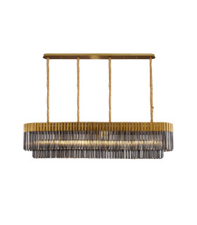 Poland 180 x 40cm Linear Pendant 9 Light E14 Brass/Smoked Sculpted Glass Item Weight: 47kg-1