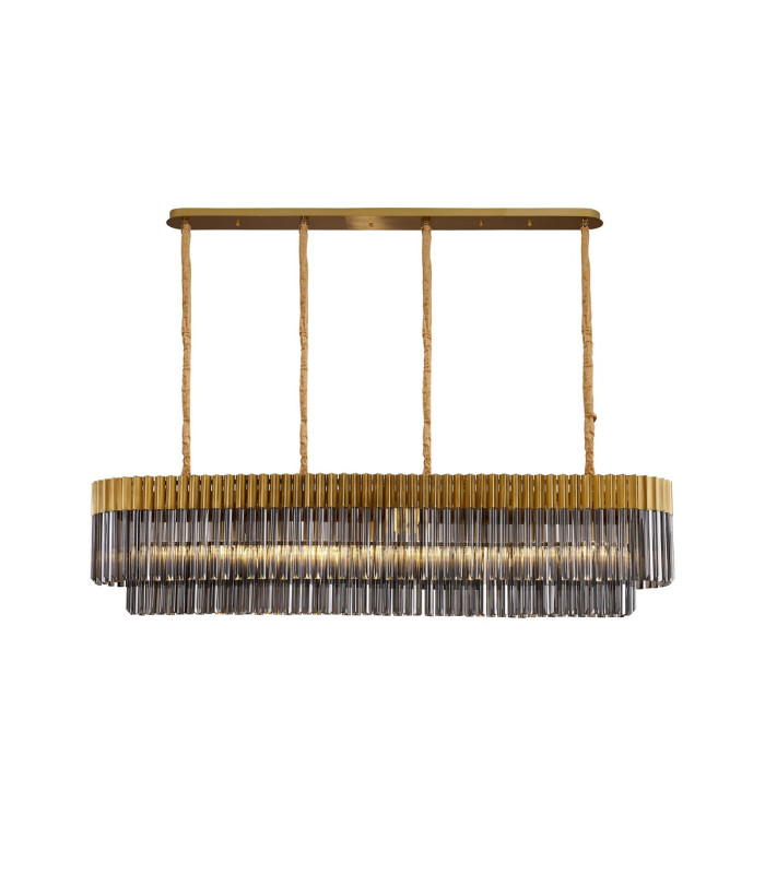 Poland 180 x 40cm Linear Pendant 9 Light E14 Brass/Smoked Sculpted Glass Item Weight: 47kg-1
