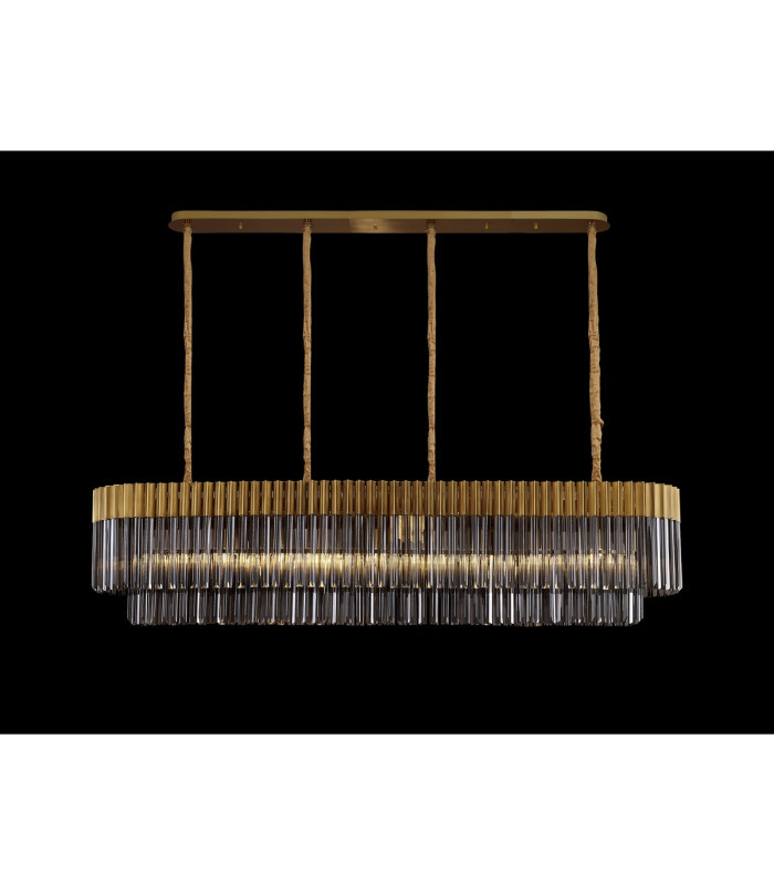 Poland 180 x 40cm Linear Pendant 9 Light E14 Brass/Smoked Sculpted Glass Item Weight: 47kg-3