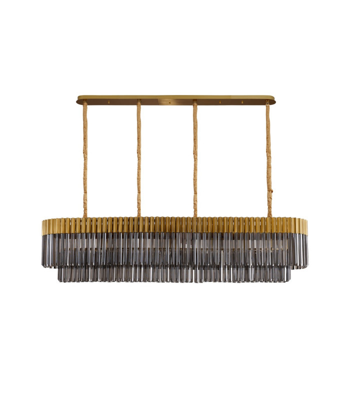 Poland 180 x 40cm Linear Pendant 9 Light E14 Brass/Smoked Sculpted Glass Item Weight: 47kg-4