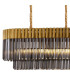 Poland 180 x 40cm Linear Pendant 9 Light E14 Brass/Smoked Sculpted Glass Item Weight: 47kg-5