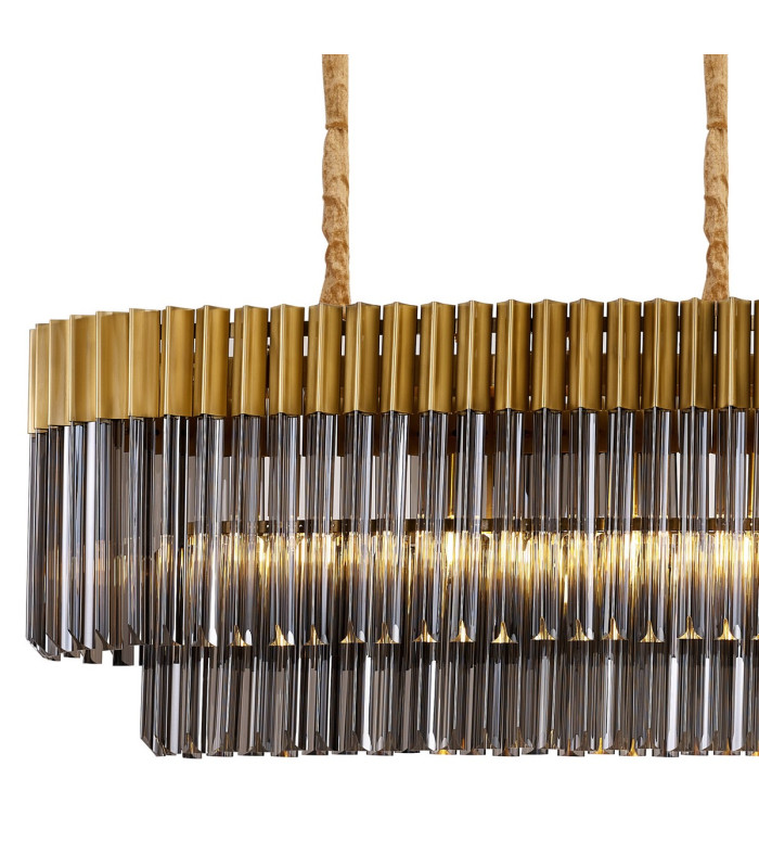 Poland 180 x 40cm Linear Pendant 9 Light E14 Brass/Smoked Sculpted Glass Item Weight: 47kg-5